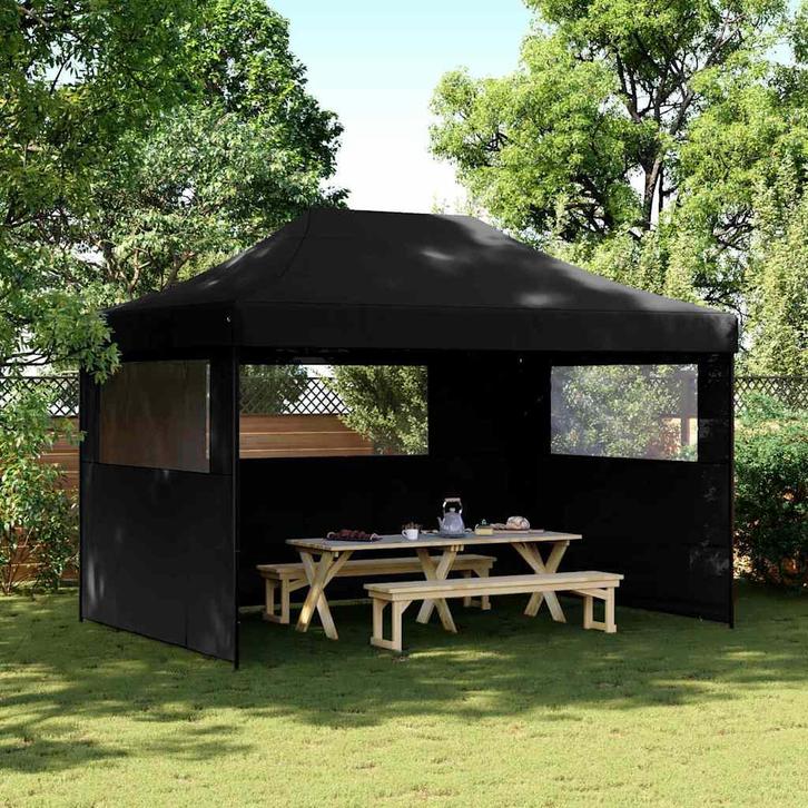 vidaXL Partytent inklapbaar pop-up met 3 zijwanden zwart, Tuin en Terras, Partytenten, Partytent, Nieuw, Verzenden