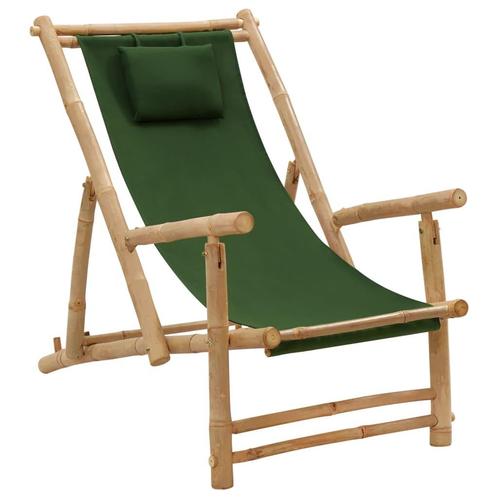 vidaXL Terrasstoel bamboe en canvas groen, Tuin en Terras, Tuinstoelen, Nieuw, Hout, Verzenden