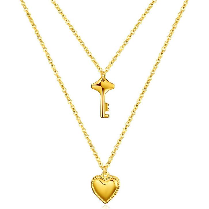 18K gold plated Stainless steel Heart and Key necklace, Inte, Sieraden, Tassen en Uiterlijk, Antieke sieraden, Verzenden