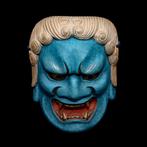 Beautifully Carved - Signed Japan Wooden Noh Mask of Fudo, Antiek en Kunst
