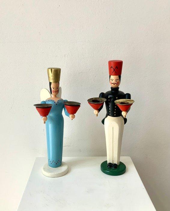 Kerstbeeldje (2) - Engel van het Licht & Mijnwerker - Hout -, Diversen, Kerst