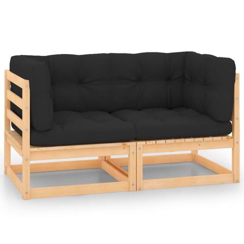 vidaXL Tuinhoekbanken 2 st met kussens massief grenenhout, Tuin en Terras, Tuinsets en Loungesets, Nieuw, Verzenden