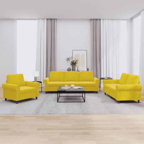 vidaXL 3-delige Loungeset met kussens fluweel geel, Huis en Inrichting, Banken | Bankstellen, Nieuw, Stof, Vierpersoons of meer