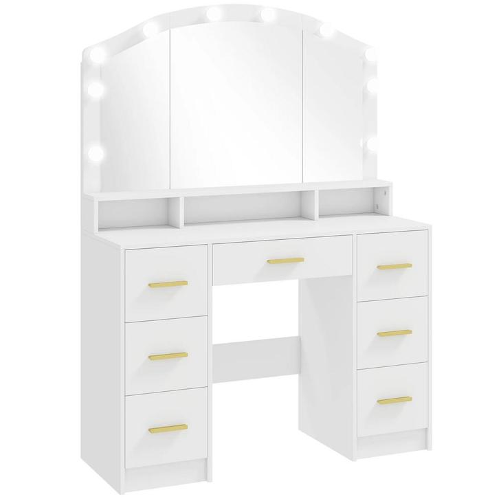 TRUUSK Kaptafel met 10 LED-Hollywood-lampen - Spiegel - 7 La, Huis en Inrichting, Kasten | Dressoirs, Nieuw, Verzenden