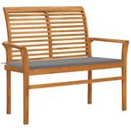 vidaXL Tuinbank met grijs kussen 112 cm massief teakhout, Verzenden, Nieuw, Teakhout