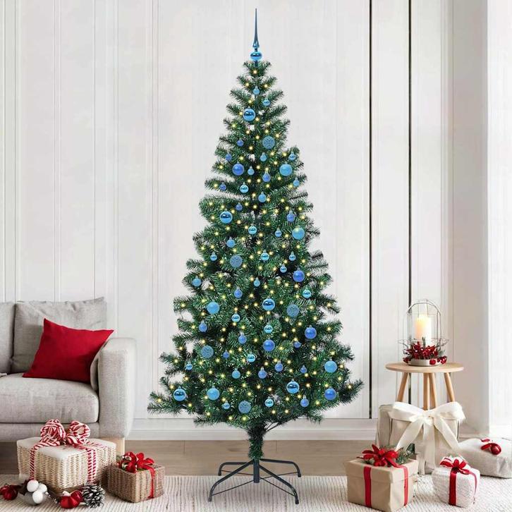 vidaXL Kunstmatig Voorverlicht Kerstboom Groen 240 cm PVC en, Diversen, Kerst, Nieuw, Verzenden