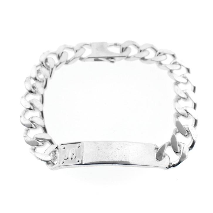 Zilveren armband met plaatje; Heren | 22 cm (zware armband), Sieraden, Tassen en Uiterlijk, Armbanden, Overige kleuren, Gebruikt