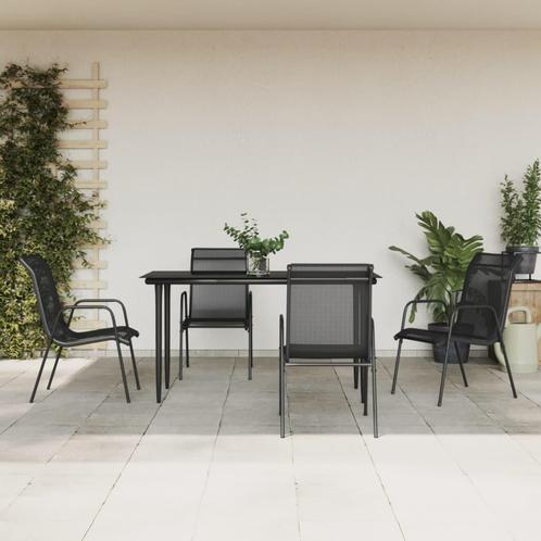 vidaXL 5-delige Tuinset textileen en staal zwart, Tuin en Terras, Tuinsets en Loungesets, Tuinset, Nieuw, 4 zitplaatsen, Rvs, Verzenden