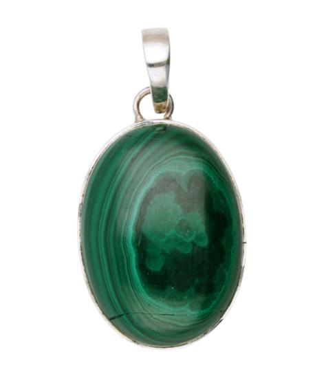 Zilveren Malachiet edelsteen ovaal bol kettinghanger, Sieraden, Tassen en Uiterlijk, Kettinghangers, Verzenden
