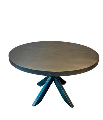 Eettafel Mangohout visgraatpatroon Zwart rond 130cm