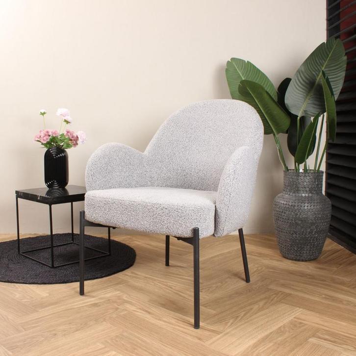 Elza fauteuil boucle grijs, Huis en Inrichting, Stoelen, Grijs, Nieuw, Ophalen of Verzenden