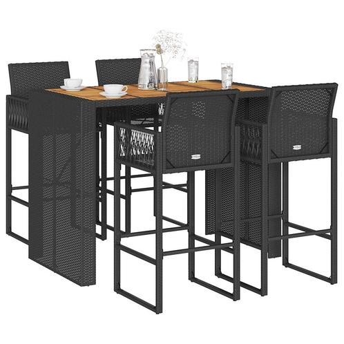 vidaXL 5-delige Tuinbarset zonder kussens poly rattan acacia, Tuin en Terras, Tuinsets en Loungesets, Nieuw, 4 zitplaatsen, Rotan