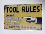 Metalen Bordje 30 bij 20 cm Tools rules, Huis en Inrichting, Verzenden, Gebruikt