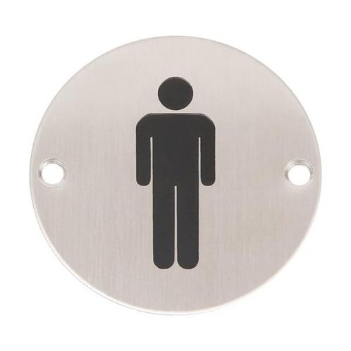 Wc pictogram mannen RVS rond, Doe-het-zelf en Verbouw, Hang- en Sluitwerk, Nieuw, Overige materialen, Ophalen of Verzenden