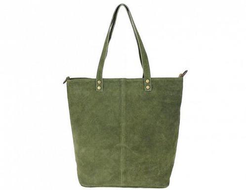 Leren suède tas, met handvatten en schouder band - platte, Sieraden, Tassen en Uiterlijk, Tassen | Schoudertassen
