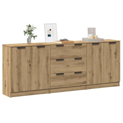 vidaXL Dressoirs 3 st 60x30x70 cm bewerkt hout artisanaal, Huis en Inrichting, Kasten | Dressoirs, Nieuw, Overige houtsoorten