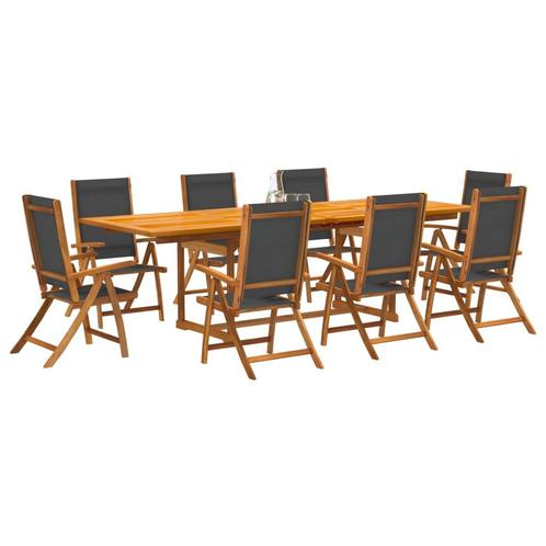vidaXL 9-delige Tuinset massief acaciahout en textileen, Tuin en Terras, Tuinsets en Loungesets, Tuinset, Nieuw, 8 zitplaatsen