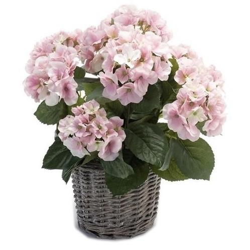 Kunstplant Hortensia roze in rieten mand 45 cm  - Kunst ho.., Huis en Inrichting, Kamerplanten, Ophalen of Verzenden