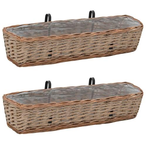 vidaXL Balkonbakken 2 st 80 cm wicker met PE-voering, Tuin en Terras, Bloembakken en Plantenbakken, 60 tot 100 cm, Nieuw, Kunststof