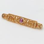 Broche - 14 karaat Geel goud Robijn - Diamant, Sieraden, Tassen en Uiterlijk, Antieke sieraden