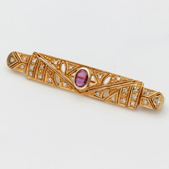 Broche - 14 karaat Geel goud Robijn - Diamant, Sieraden, Tassen en Uiterlijk, Antieke sieraden