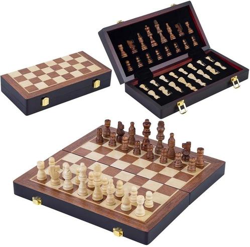Schaakspel Hout Opklapbaar | Longfield - Gezelschapsspellen, Hobby en Vrije tijd, Gezelschapsspellen | Bordspellen, Nieuw, Verzenden