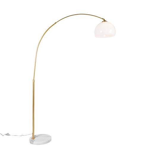 Moderne booglamp messing met witte kap - Arc Basic, Huis en Inrichting, Lampen | Vloerlampen, Nieuw, Overige materialen, 150 tot 200 cm