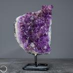 Verbazingwekkende dieppaarse amethist met calcietkristal, Verzamelen, Mineralen en Fossielen