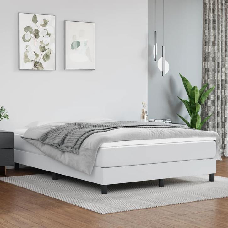 vidaXL Boxspring bed kunstleer wit 140x200 cm, Huis en Inrichting, Slaapkamer | Bedden, 140 cm, 200 cm, Wit, Tweepersoons, Nieuw