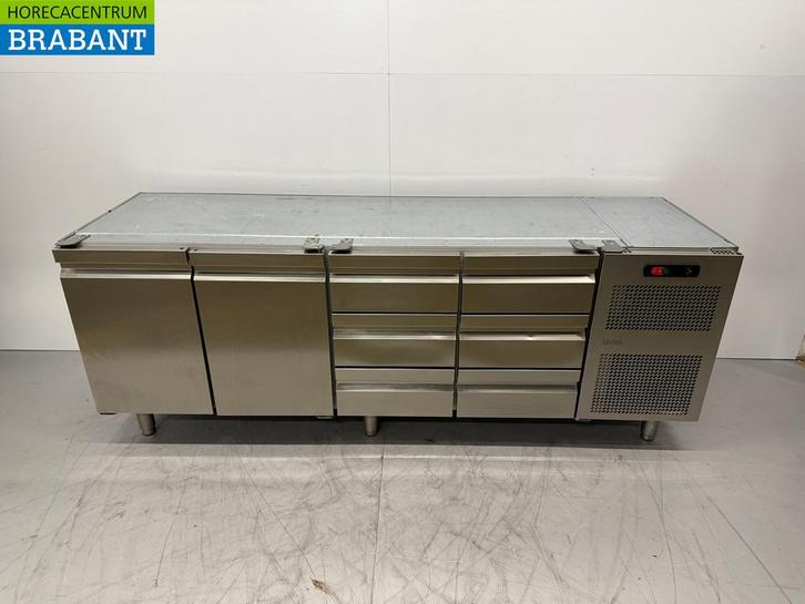 RVS Catertech Koelwerkbank 2 Deuren en 6 Laden 225 cm 230V, Zakelijke goederen, Horeca | Keukenapparatuur, Gebruikt, Ophalen of Verzenden