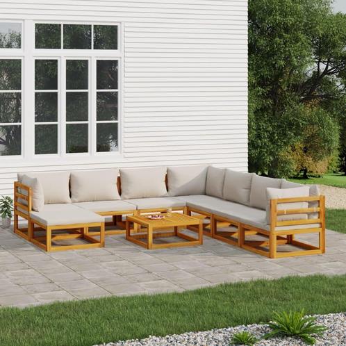 vidaXL 9-delige Loungeset met lichtgrijze kussens massief, Tuin en Terras, Tuinsets en Loungesets, Loungeset, Nieuw, Hardhout