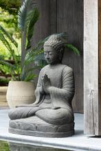 Grote Boeddha Namaste cement zwart 100x70x50cm, Tuin en Terras, Tuinwanddecoratie, Nieuw, Verzenden
