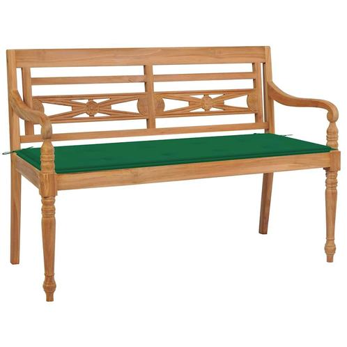 vidaXL Bank Batavia met groen kussen 120 cm massief teakhout, Tuin en Terras, Tuinbanken, Nieuw, Teakhout, Verzenden