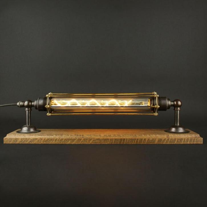 Hexagon Vintage Eiken Tafellamp, Huis en Inrichting, Lampen | Tafellampen