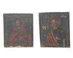 Twee iconen op hout geschilderd, Griekenland, 19e/20e eeuw, Antiek en Kunst