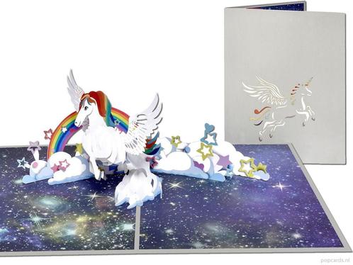 Grote pop-up kaart Unicorn | Fraaie Eenhoorn met regenboo..., Diversen, Wenskaarten, Verzenden