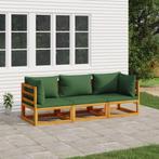 vidaXL 3-delige Loungeset met groene kussens massief hout, Verzenden, Nieuw, Hardhout, Loungeset