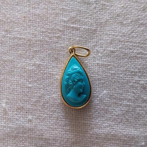 Zonder Minimumprijs - Hanger - 18 karaat Geel goud Turquoise, Sieraden, Tassen en Uiterlijk, Antieke sieraden
