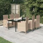 vidaXL 7-delige Tuinset met kussens beige, 6 zitplaatsen, Nieuw, Tuinset, Verzenden