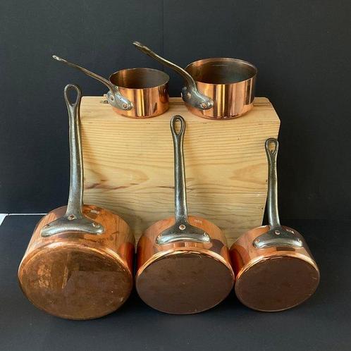 Decorative set of 5 French copper pans – Made in France -, Antiek en Kunst, Antiek | Keukenbenodigdheden