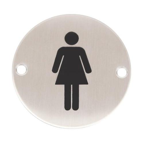 Wc pictogram vrouwen RVS rond, Doe-het-zelf en Verbouw, Hang- en Sluitwerk, Nieuw, Overige materialen, Ophalen of Verzenden