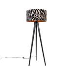 Vloerlamp tripod zwart met kap zebra 50 cm - Tripod Classic, Nieuw, Overige materialen, Modern, 100 tot 150 cm