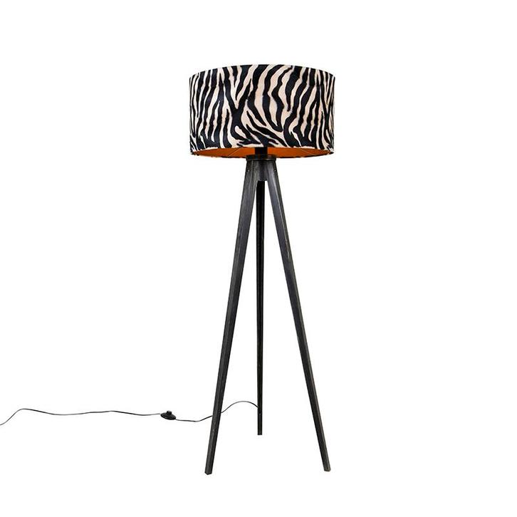 Vloerlamp tripod zwart met kap zebra 50 cm - Tripod Classic, Huis en Inrichting, Lampen | Vloerlampen, Nieuw, Overige materialen
