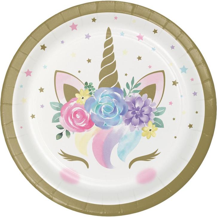 Unicorn Borden 18cm 8st, Hobby en Vrije tijd, Feestartikelen, Nieuw, Verzenden