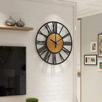 REA Retro metalen wandklok - Ø 35 cm - mat zwart en hout..., Huis en Inrichting, Woonaccessoires | Klokken, Ophalen of Verzenden