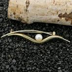 Vintage gouden broche met cultivé parel (vintage broche), Sieraden, Tassen en Uiterlijk, Broches, Gebruikt, Overige kleuren, Ophalen of Verzenden