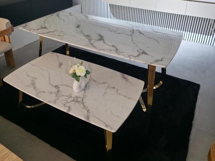 OP-OP=Luxe Marmer eattafel+Salontafels Gouden 180cm- € 899, Huis en Inrichting, Tafels | Eettafels, Vierkant, Vijf personen of meer