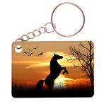 Sleutelhanger 6x4cm - Paard Steigerend in Bos Sunset NIEUW, Ophalen of Verzenden, Nieuw