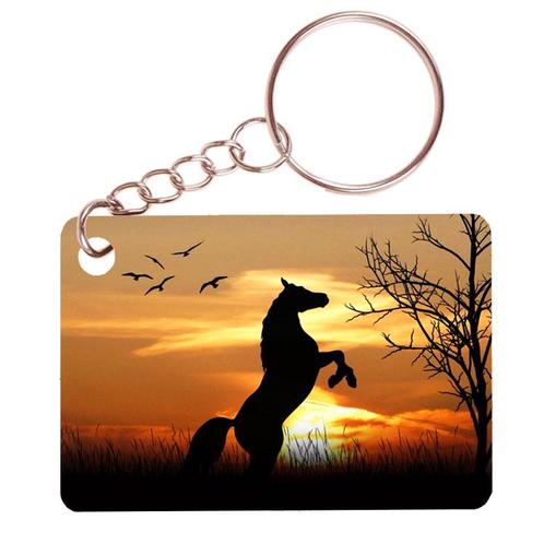 Sleutelhanger 6x4cm - Paard Steigerend in Bos Sunset NIEUW, Verzamelen, Sleutelhangers, Nieuw, Ophalen of Verzenden