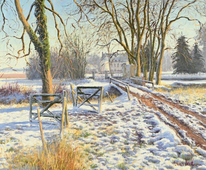 André Van Beek ( né en 1947) - Château de Bertichères, hiver, Antiek en Kunst, Kunst | Schilderijen | Klassiek